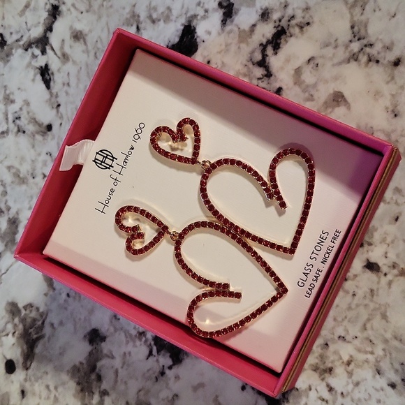 House of Harlow Red Gem Heart Earrings - Picture 1 of 1